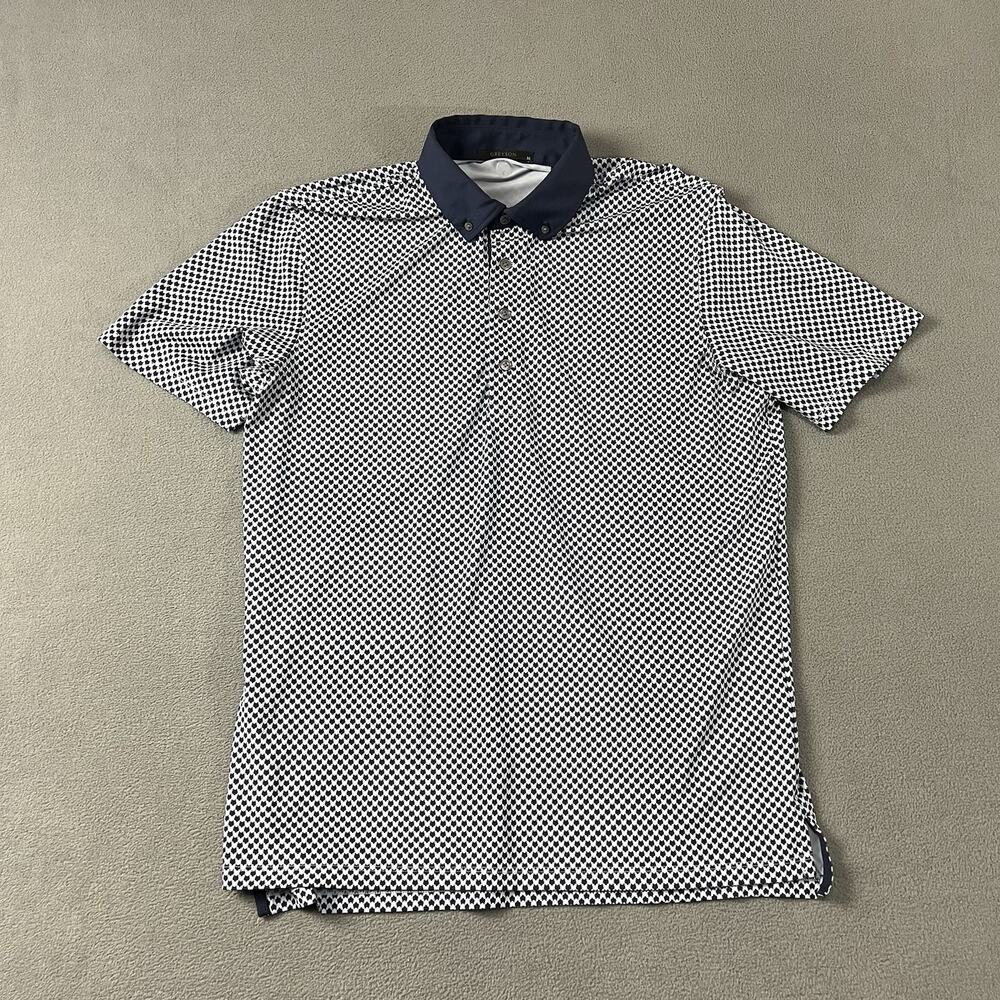 Greyson Shirt Mens Medium Blue Golf All Over Print Pattern Stretch Geometric